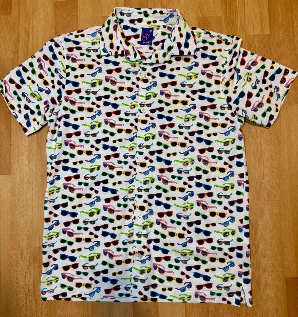Michael's Shirt Mens Medium Sunglasses Print Button Down Pima Cotton Stretch